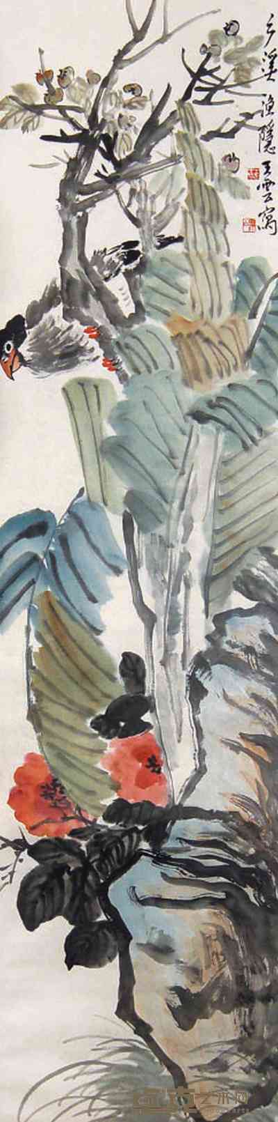王云 花鸟 立轴 131×32cm
